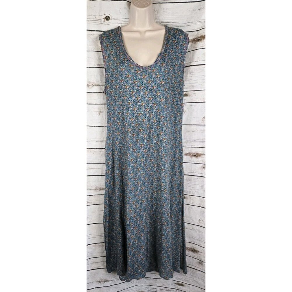 Natural Life Floral Slub Knit Long Dress XS/S Sleeveless Boho Slits Cottagecore